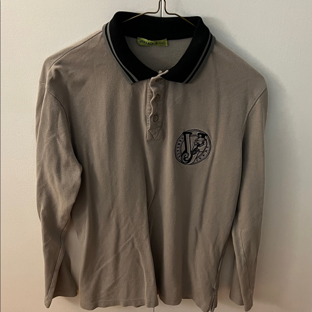 Versace Jeans Collection Taupe Polo with Black Collar